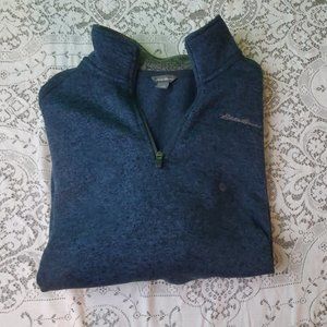 Eddie Bauer Men Heather Blue Black Radiator 1/4 Zip Fleece Sweater Pullover 2 XL